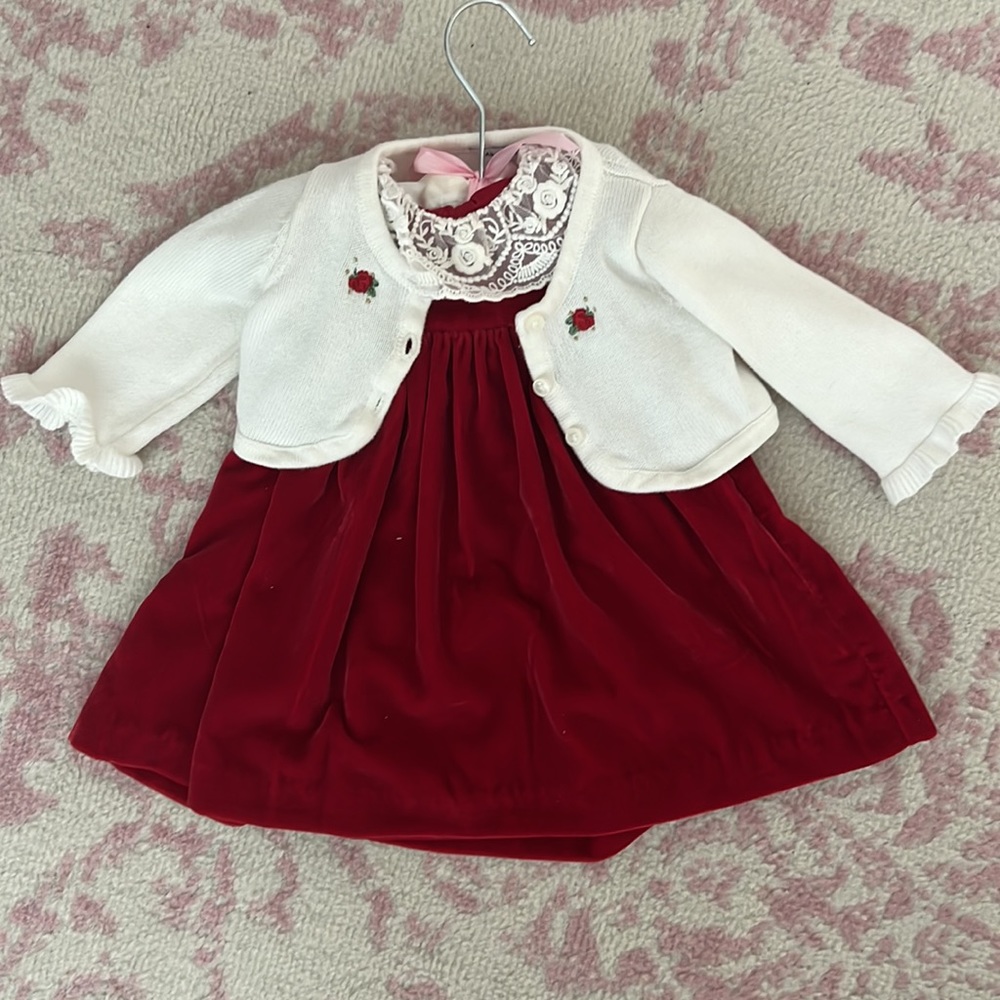 Janie and Jack Red Dress and white Cardigan